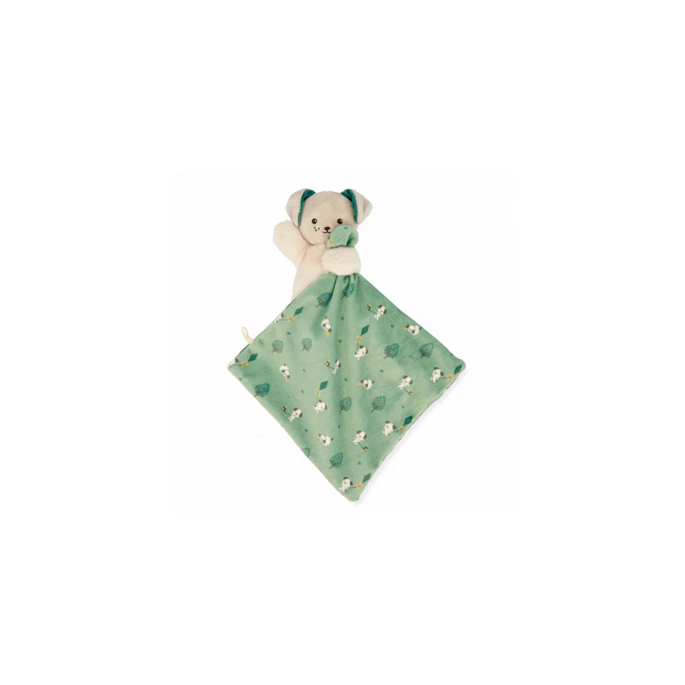 Doudou chien carré douceur vert