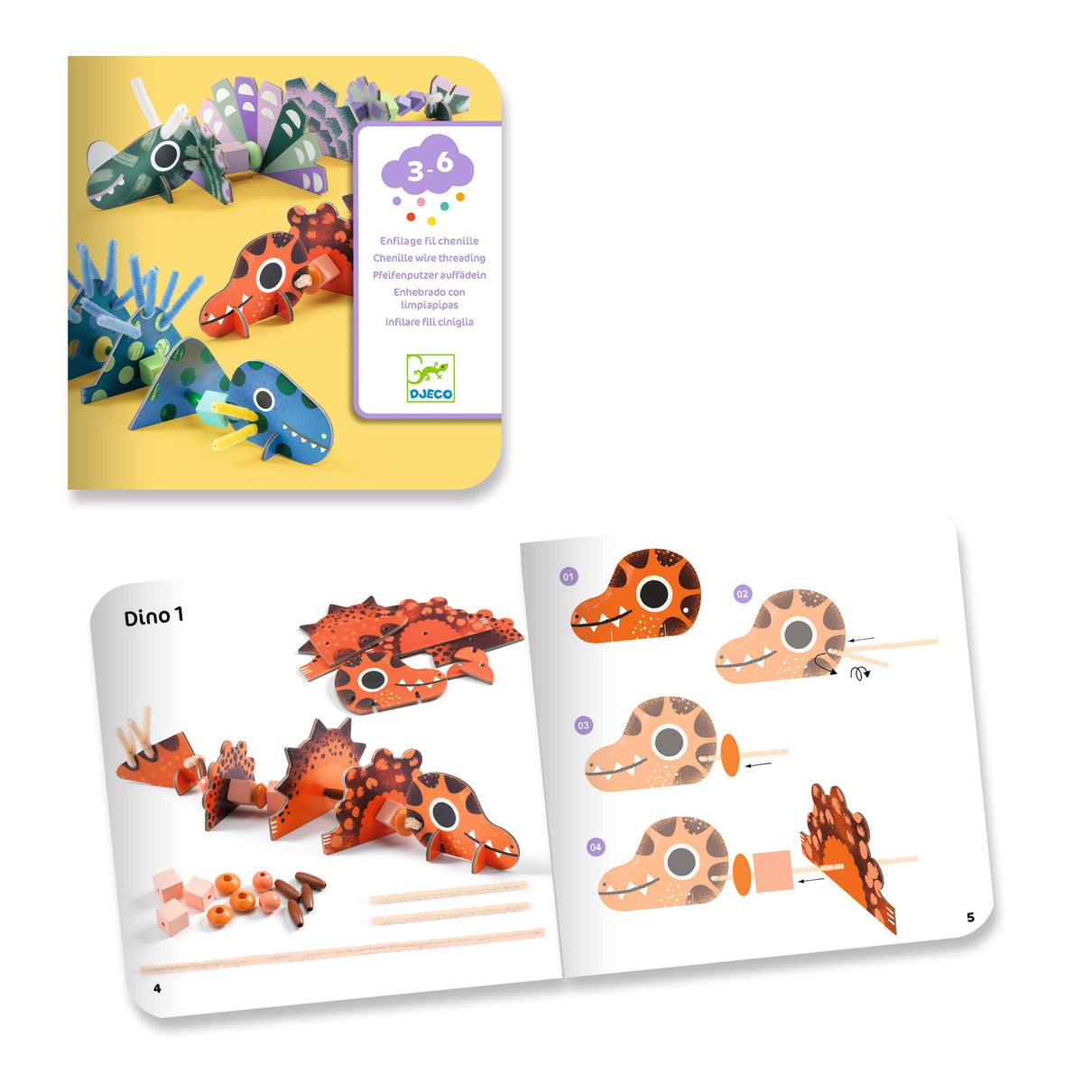 Enfilage fil chenille Terribles dinos