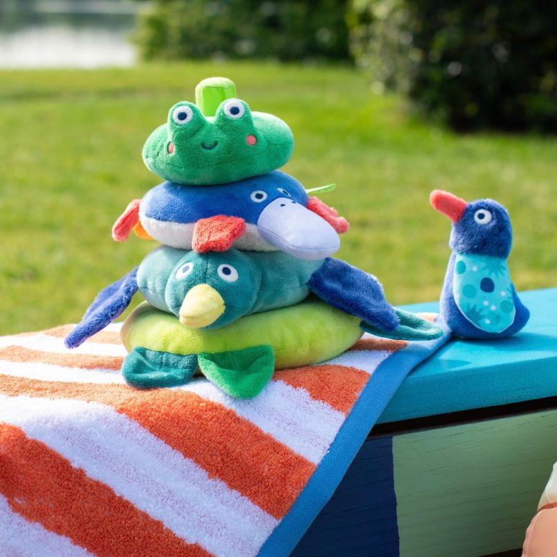 Pyramide d'animaux empilables tissu La mare aux grenouilles