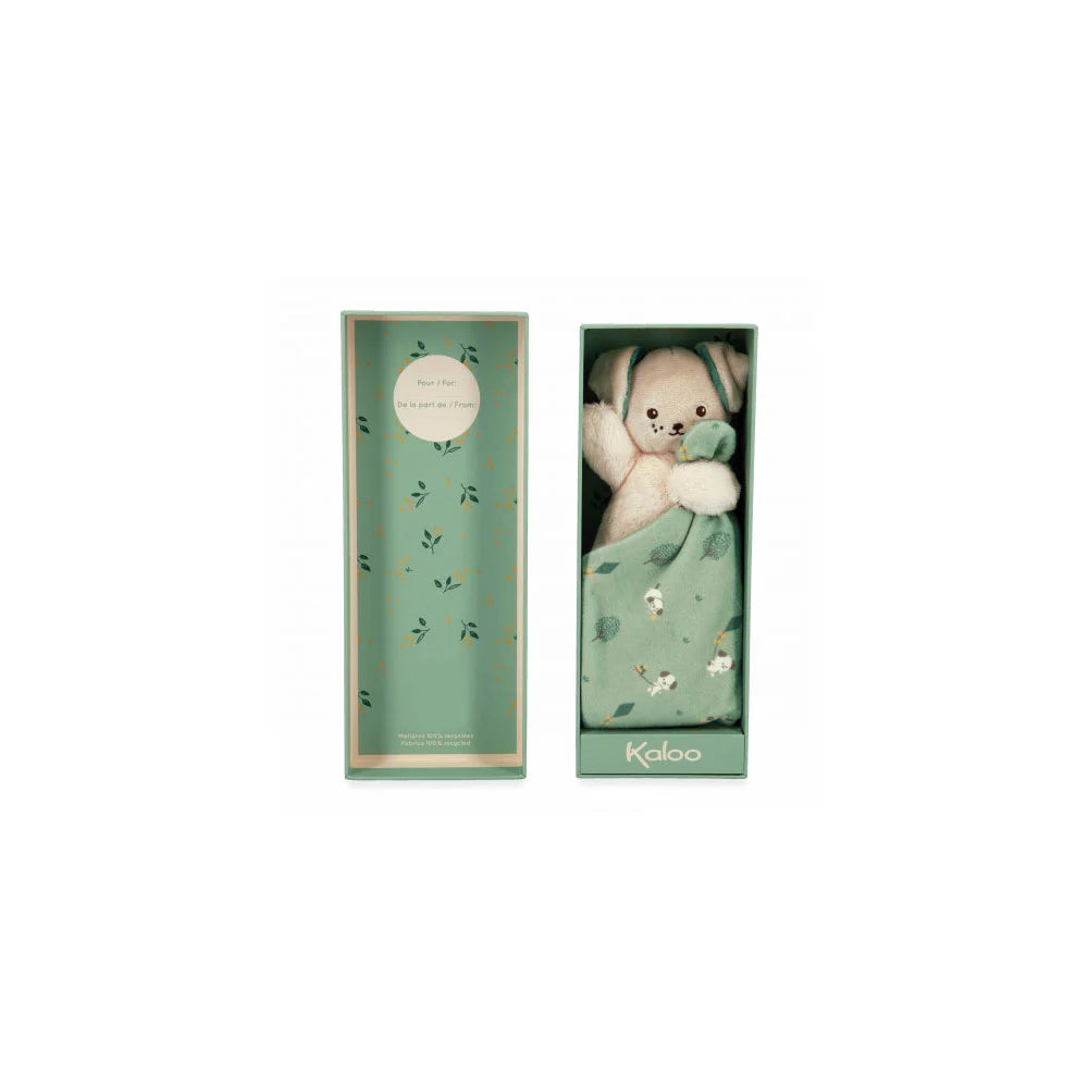 Doudou chien carré douceur vert