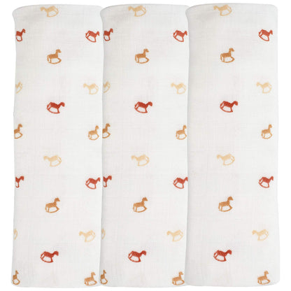 Lot de 3 langes en mousseline cheval