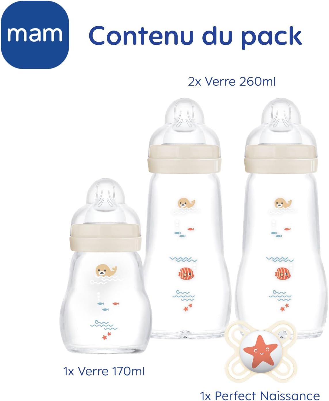 Coffret biberons Naissance verre Lin