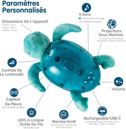 Veilleuse musicale et lumineuse tortue aqua Cloud B