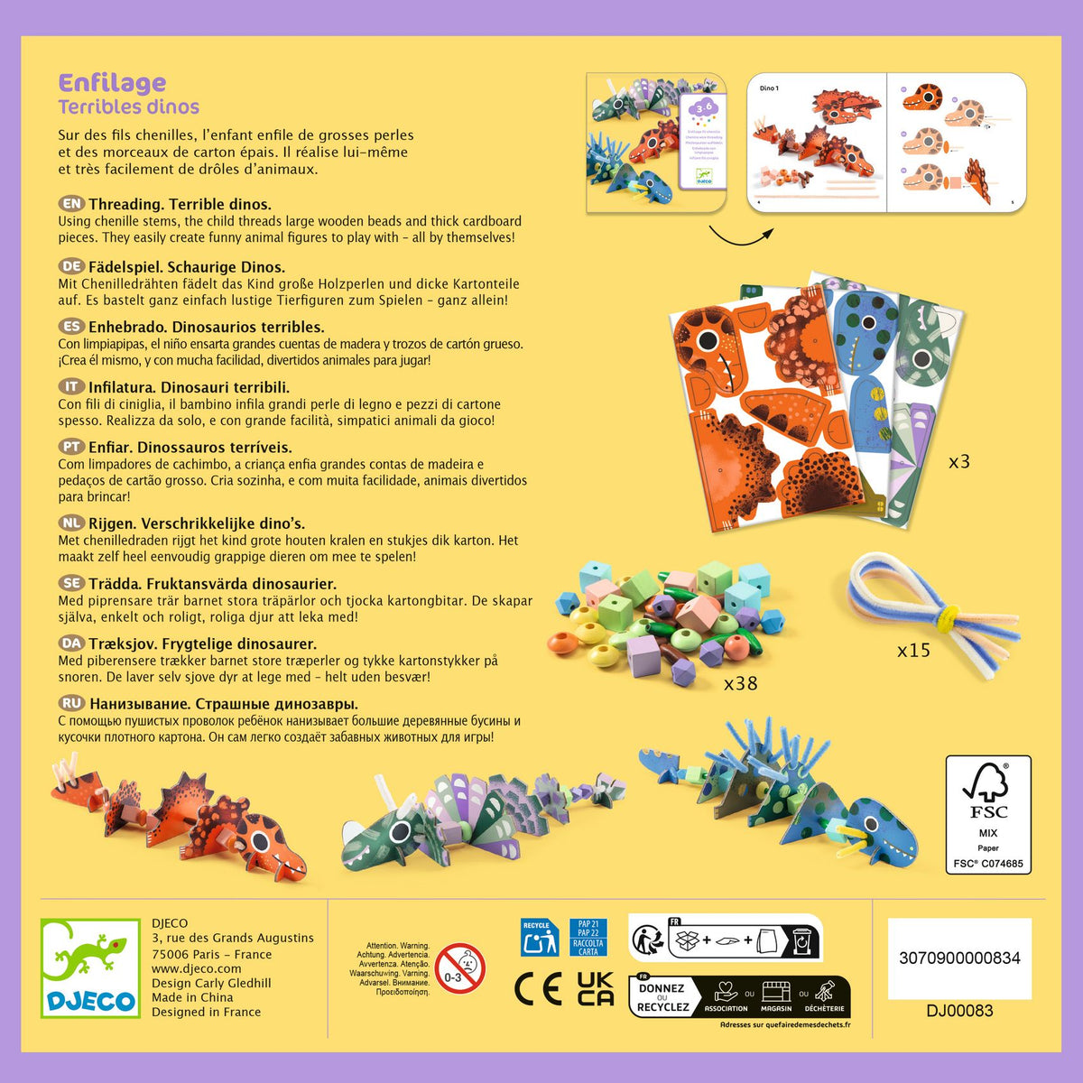 Enfilage fil chenille Terribles dinos