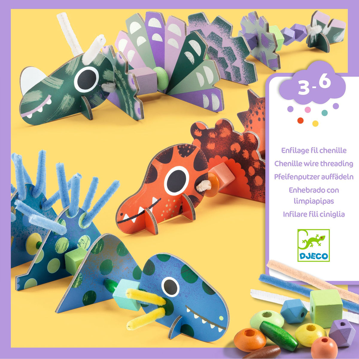 Enfilage fil chenille Terribles dinos