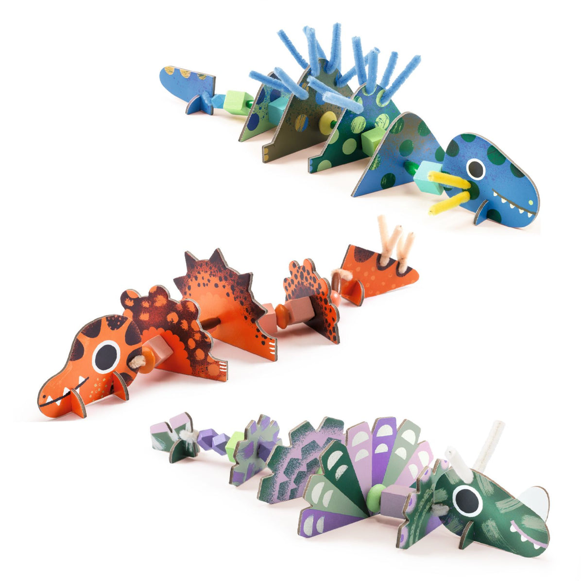 Enfilage fil chenille Terribles dinos