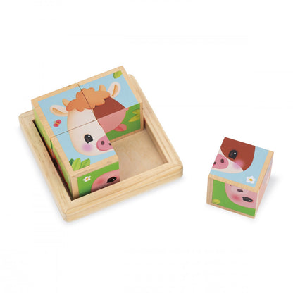Barquette 4 cubes en bois Ferme