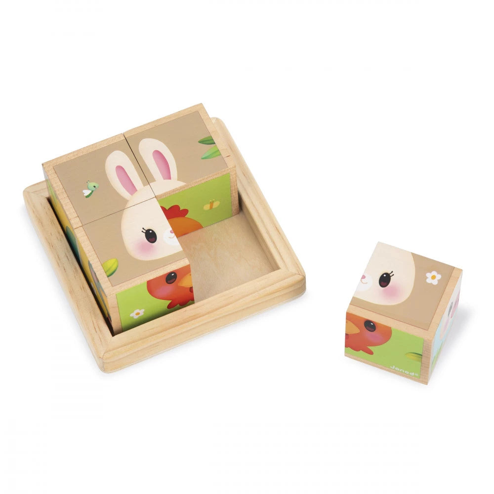 Barquette 4 cubes en bois Ferme