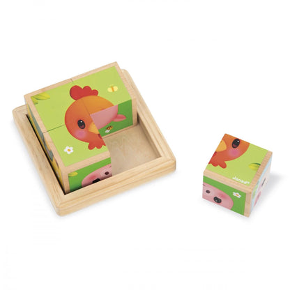 Barquette 4 cubes en bois Ferme