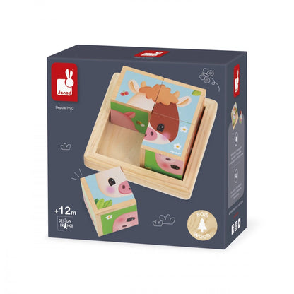 Barquette 4 cubes en bois Ferme