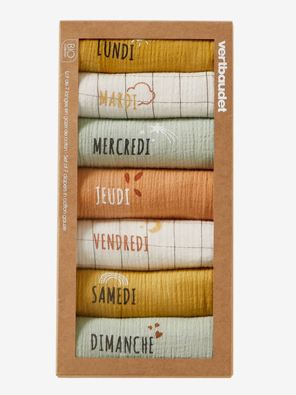 Coffret semainier de 7 langes en gaze de coton