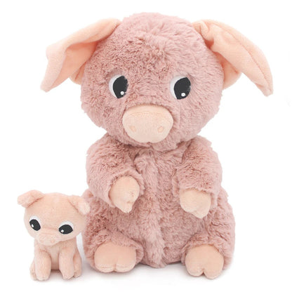Peluche les Ptipotos cochon maman bébé rose
