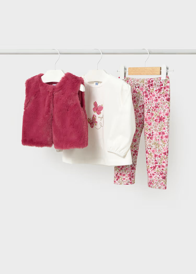 Ensemble 3 pièces gilet bébé pétale