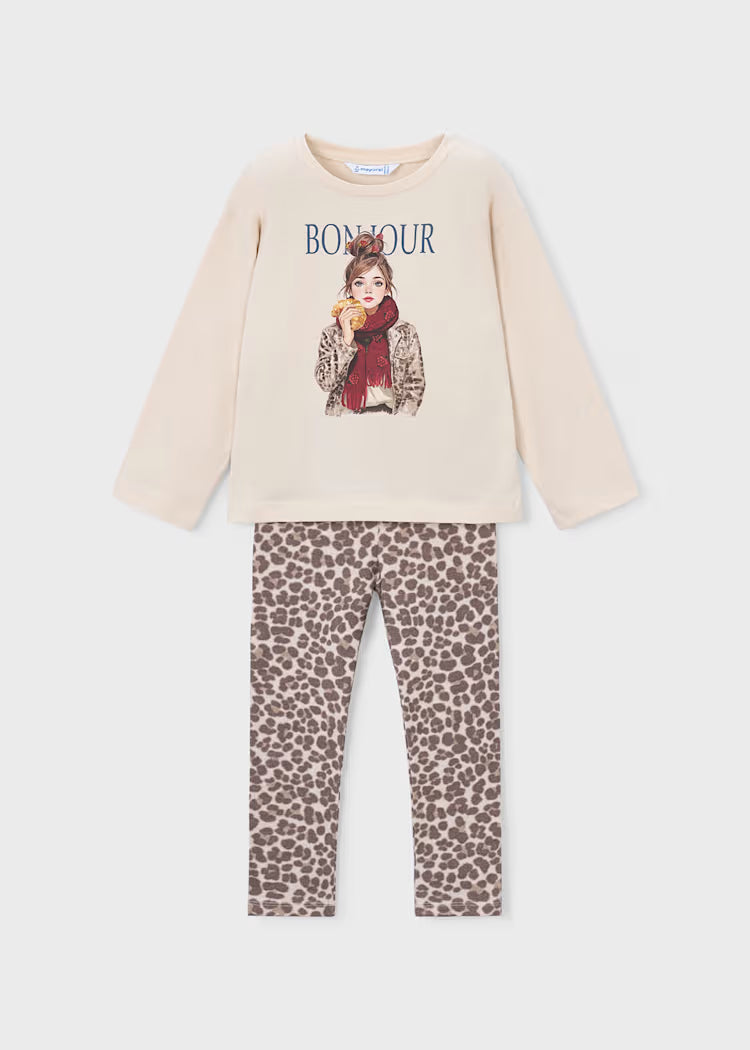 Ensemble legging et tee-shirt ML châtain