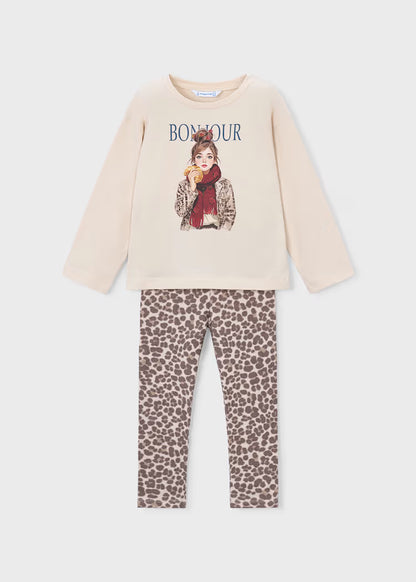 Ensemble legging et tee-shirt ML châtain
