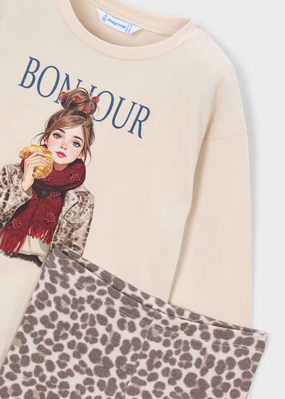 Ensemble legging et tee-shirt ML châtain