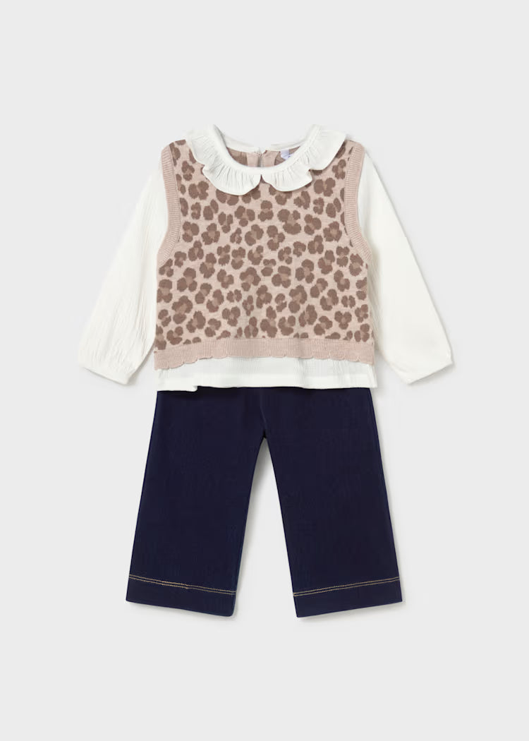 Ensemble pantalon et blouse avec gilet bébé noix