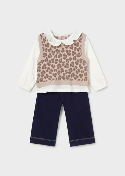Ensemble pantalon et blouse avec gilet bébé noix