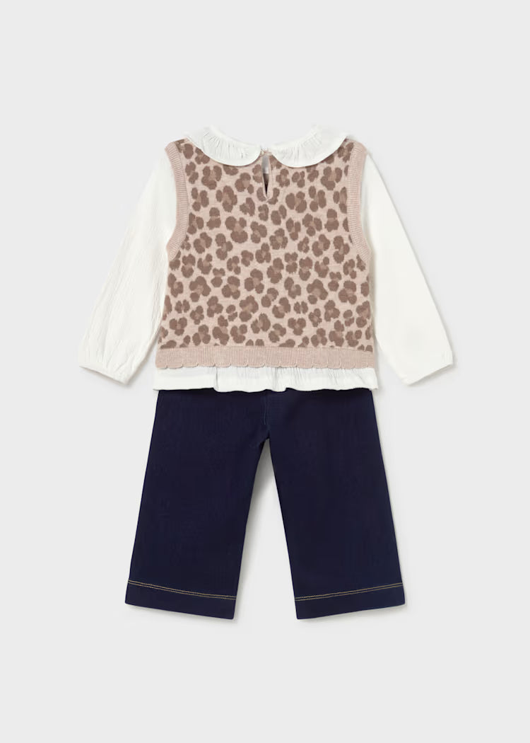 Ensemble pantalon et blouse avec gilet bébé noix