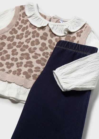 Ensemble pantalon et blouse avec gilet bébé noix