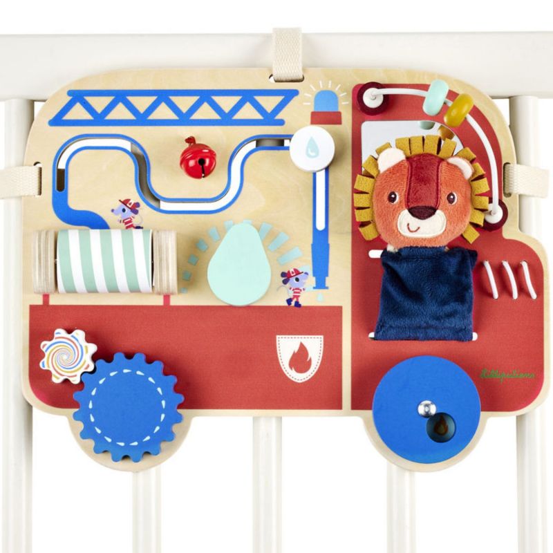 Panneau d'activités en bois Camion de pompiers