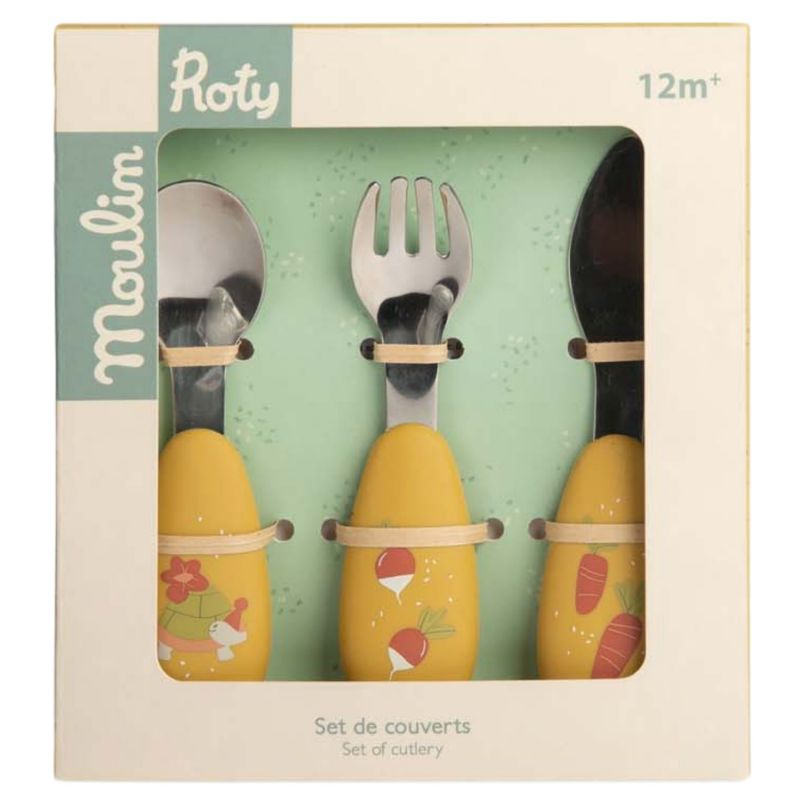 Set couverts silicone Trois petits lapins