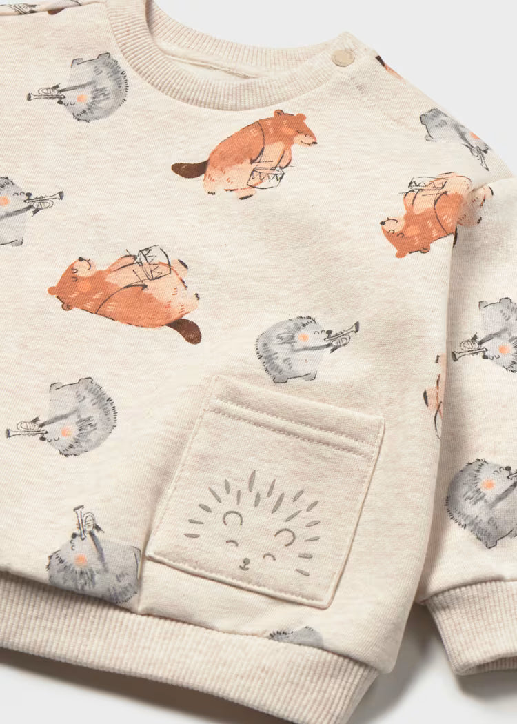 Pull motif d'animaux et poche bébé tofu vigoré