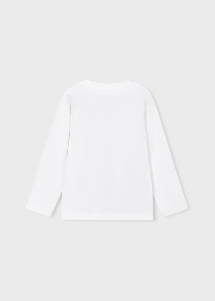 Tee-shirt ML ourson ski blanc cassé