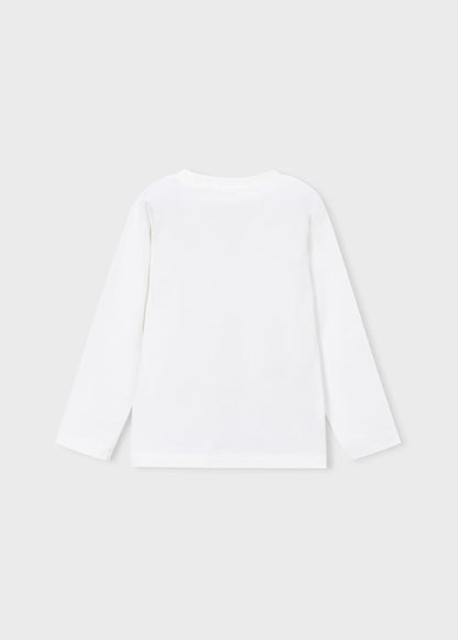 Tee-shirt ML ourson ski blanc cassé