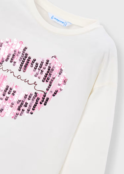Tee-shirt sérigraphié écru mauve